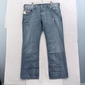 Diesel Zatiny Jeans Mens 38x32 Blue Relaxed Straight Distressed Made In Italy